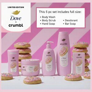 🧁Dove Crumbl CONFETTI CAKE 5 Pc Body Wash Scrub Hand Bar Soap Deodorant NEW🧁